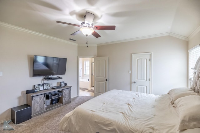 bedroom featuring baseboards, multiple windows, light carpet, and visible vents