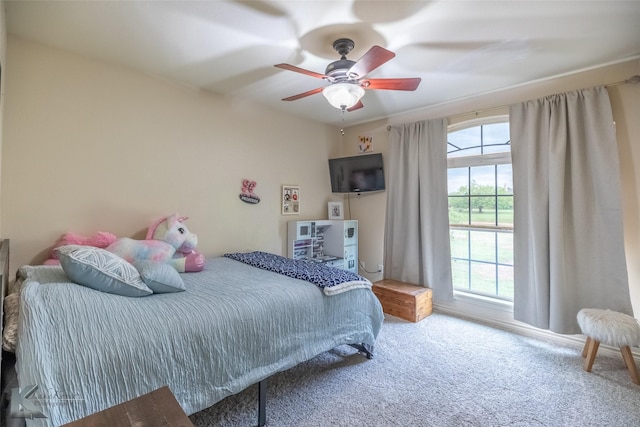 bedroom featuring a ceiling fan and carpet flooring