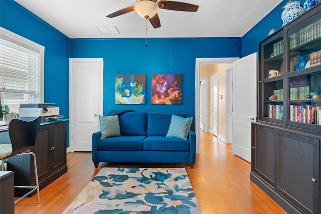 4204 Prescott Ave, Dallas, TX 75219 - interior space with a ceiling fan, visible vents, and wood finished floors