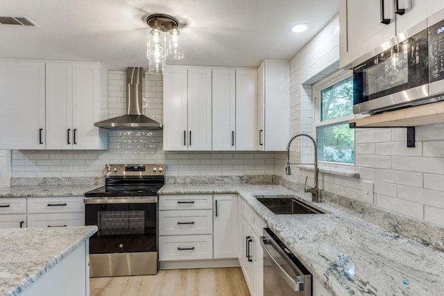 6148 Wrigley Way, Fort Worth, TX 76133 - kitchen with a sink, wall chimney exhaust hood, stainless steel appliances, backsplash, and visible vents