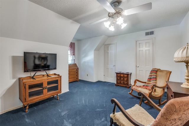 6555 Dartbrook Dr, Dallas, TX 75254 - living area with ceiling fan, carpet floors, and baseboards