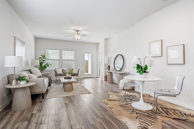 2021 Pine Stone Ln, Forney, TX 75126 - living room with baseboards, ceiling fan, and wood finished floors