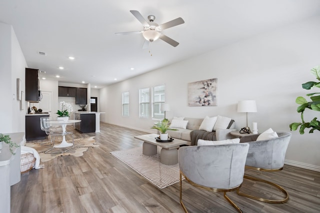 2021 Pine Stone Ln, Forney, TX 75126 - living area with recessed lighting, baseboards, a ceiling fan, and light wood finished floors