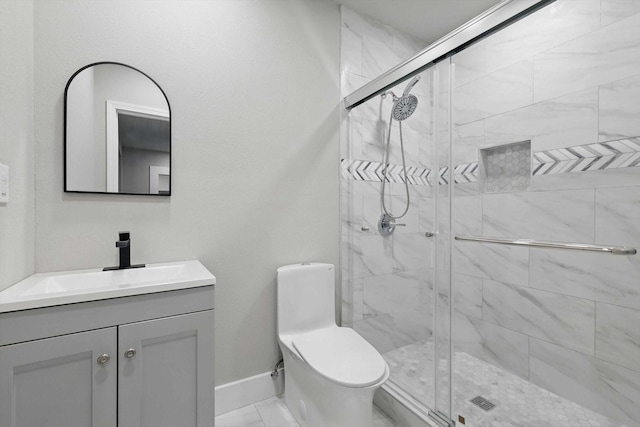 217 N Hawkins St, Waxahachie, TX 75165 - full bathroom featuring toilet, baseboards, a shower stall, and vanity