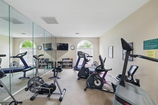 5243 Welden Ct, Fort Worth, TX 76132 - workout area with carpet, recessed lighting, and visible vents