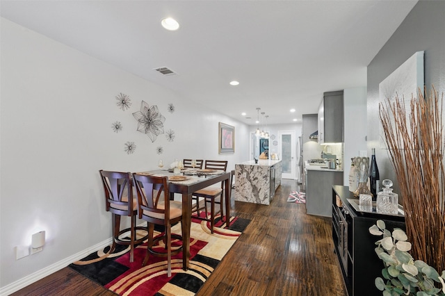 5243 Welden Ct, Fort Worth, TX 76132 - dining space with recessed lighting, baseboards, visible vents, and dark wood-type flooring