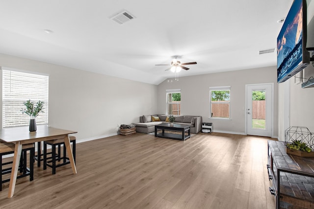 4016 Glastonbury Rd, Mckinney, TX 75071 - living area with visible vents, a ceiling fan, and baseboards