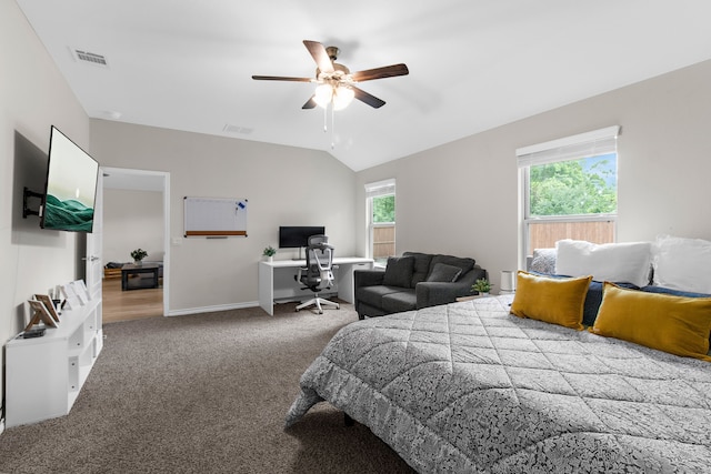4016 Glastonbury Rd, Mckinney, TX 75071 - carpeted bedroom featuring visible vents, vaulted ceiling, and multiple windows