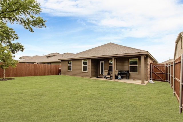 4016 Glastonbury Rd, Mckinney, TX 75071 - back of property with a lawn, a fenced backyard, a patio area, and roof with shingles