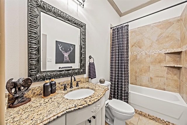1237 Wales Dr, Mclendon Chisholm, TX 75032 - full bath featuring crown molding, toilet, vanity, shower / bath combo, and tile patterned flooring