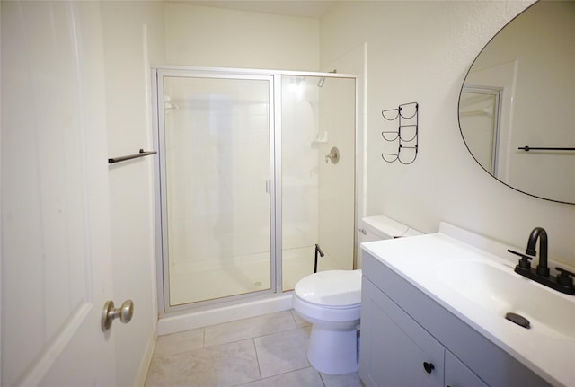 3301 Ski Lift Ct, Mckinney, TX 75070 - bathroom featuring toilet, a stall shower, vanity, and tile patterned floors
