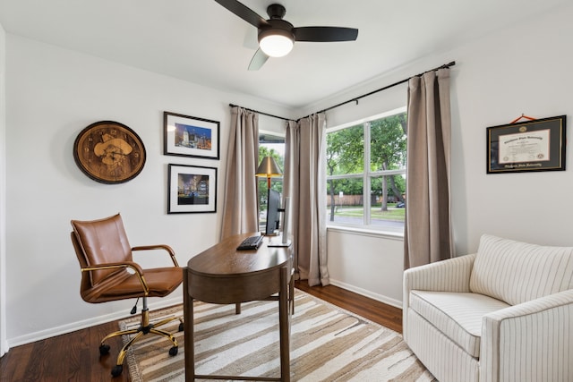 3049 Rotan Ln, Dallas, TX 75229 - home office featuring baseboards, ceiling fan, and wood finished floors