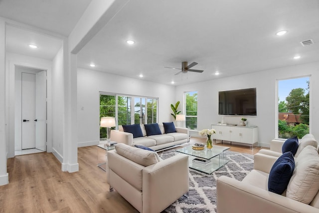 1922 Annex Ave, Dallas, TX 75204 - living room with visible vents, recessed lighting, ceiling fan, and a wealth of natural light