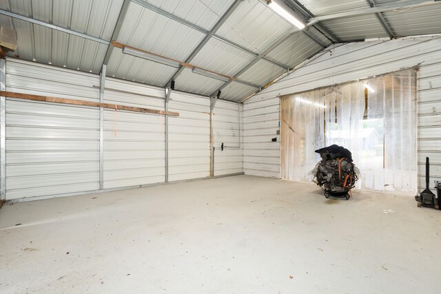 garage with metal wall