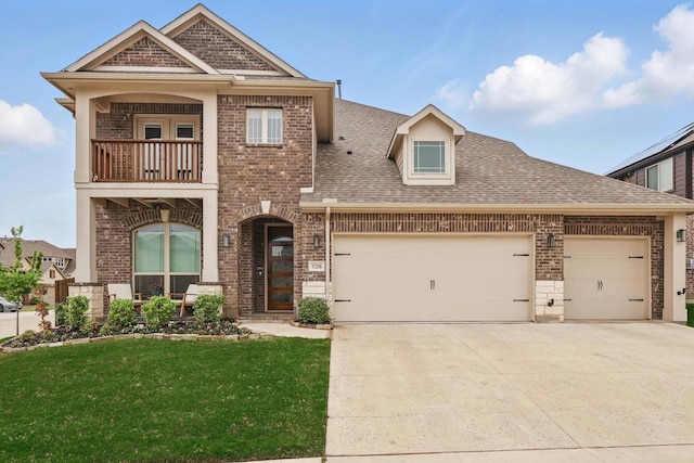 9208 Amistad Ln, Denton, TX 76226 - craftsman-style house featuring brick siding, driveway, a shingled roof, and a front yard