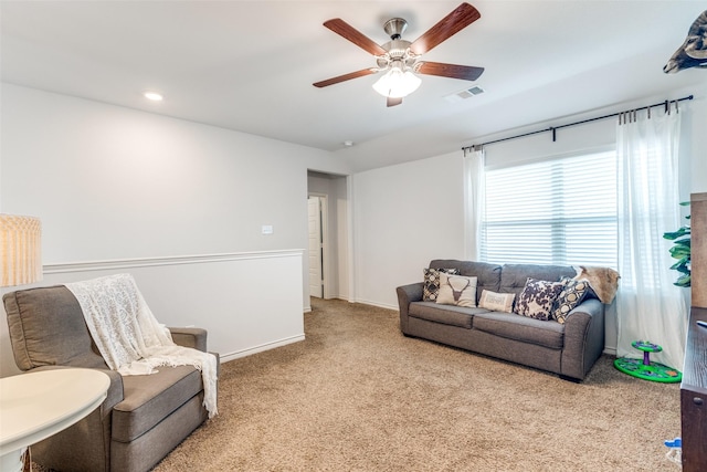 2224 Miramar Dr, Little Elm, TX 75068 - living room with baseboards, carpet, a ceiling fan, and visible vents