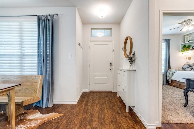 2224 Miramar Dr, Little Elm, TX 75068 - entrance foyer with baseboards, dark wood finished floors, and ceiling fan