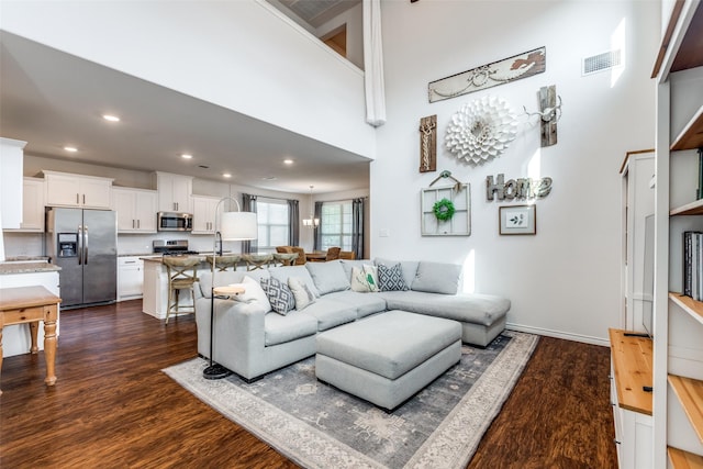 2224 Miramar Dr, Little Elm, TX 75068 - living area featuring recessed lighting, dark wood-style flooring, and visible vents