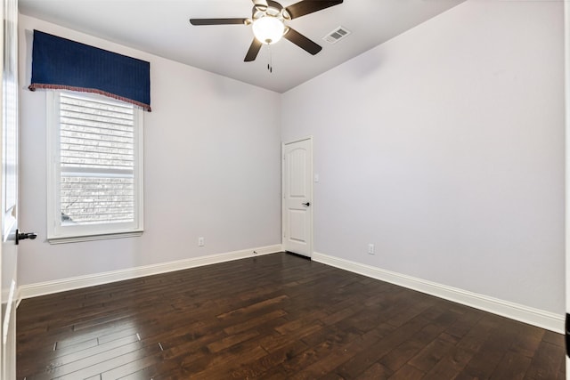 245 Prairie Oak Ct, Burleson, TX 76028 - empty room with dark wood-style flooring, baseboards, ceiling fan, and vaulted ceiling