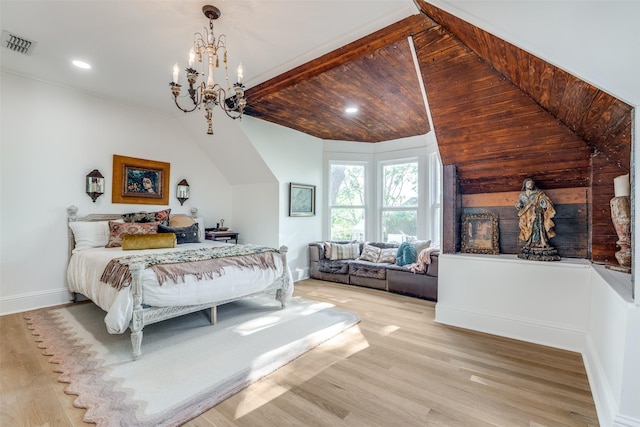 805 Howell St, Mckinney, TX 75069 - bedroom with vaulted ceiling, baseboards, light wood-type flooring, a chandelier, and recessed lighting