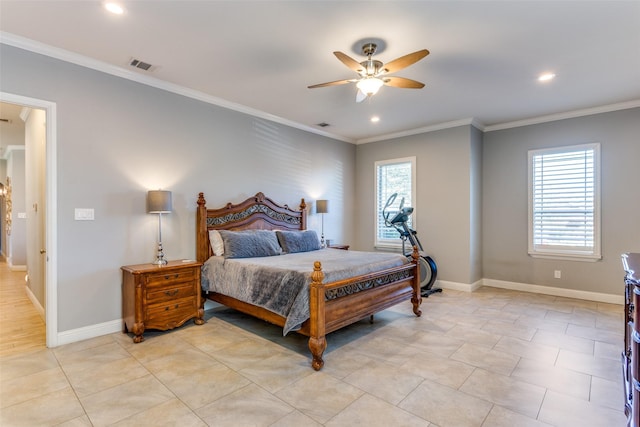 2417 Roosevelt Ave, Fort Worth, TX 76164 - bedroom with recessed lighting, baseboards, visible vents, and ornamental molding