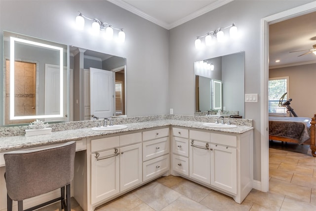 2417 Roosevelt Ave, Fort Worth, TX 76164 - full bathroom featuring a sink, crown molding, double vanity, and connected bathroom