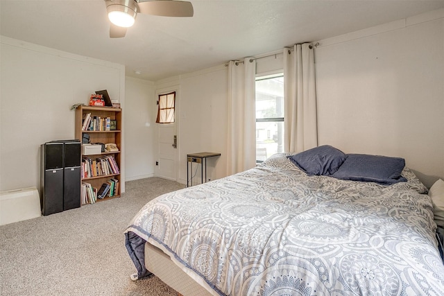 bedroom featuring carpet floors and ceiling fan