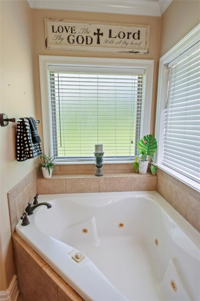 363 Leigh Ln, Stonewall, LA 71078 - bathroom with a jetted tub and crown molding