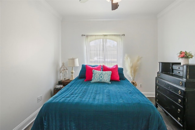 363 Leigh Ln, Stonewall, LA 71078 - bedroom with crown molding, baseboards, ceiling fan, and wood finished floors