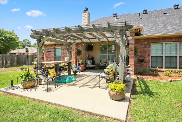 363 Leigh Ln, Stonewall, LA 71078 - rear view of house with brick siding, a pergola, a patio, and roof with shingles