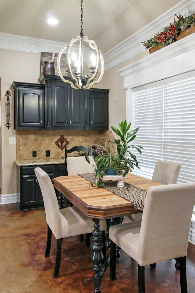 363 Leigh Ln, Stonewall, LA 71078 - dining area with a chandelier, concrete flooring, ornamental molding, and baseboards