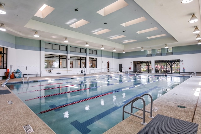 pool featuring a skylight
