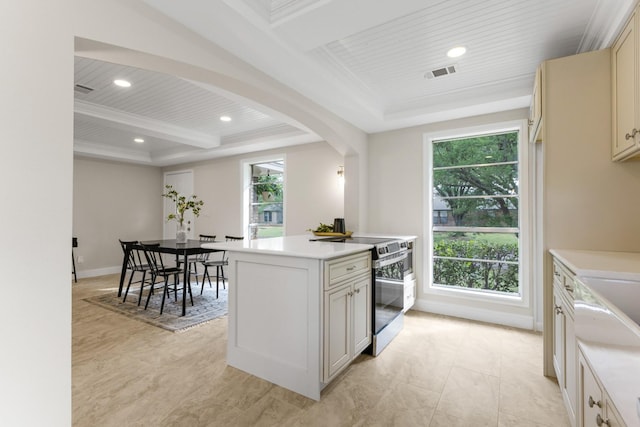 1004 Meridith Dr, Terrell, TX 75160 - kitchen featuring a healthy amount of sunlight, light countertops, visible vents, and stainless steel range with electric cooktop