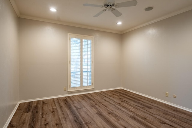 2103 Juanita Dr, Arlington, TX 76013 - unfurnished room with recessed lighting, ornamental molding, dark wood-style floors, and ceiling fan