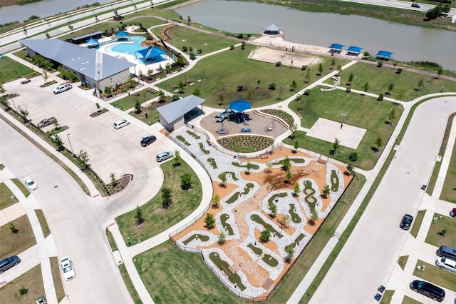 bird's eye view featuring a water view