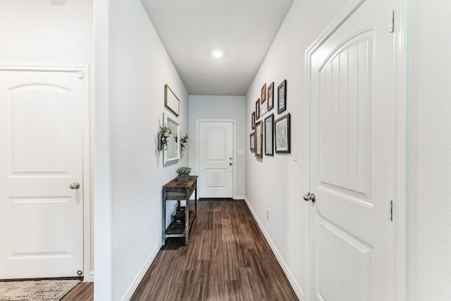 3225 Sweetwater Way, Sherman, TX 75090 - hall with baseboards, recessed lighting, and dark wood-type flooring