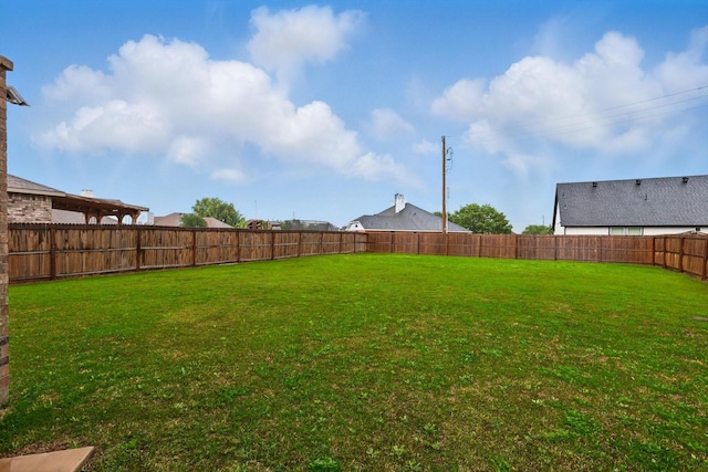view of yard with a fenced backyard