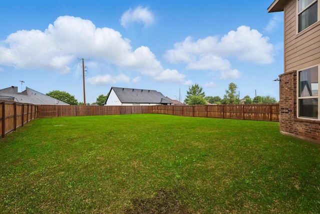view of yard with a fenced backyard