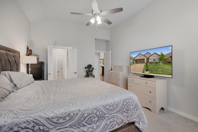 1732 Journey Forth Trl, Wylie, TX 75098 - bedroom with high vaulted ceiling, baseboards, ceiling fan, and light colored carpet