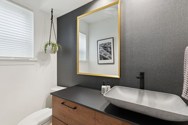 7509 Spring Meadow Ln, Garland, TX 75044 - bathroom with plenty of natural light, vanity, and toilet