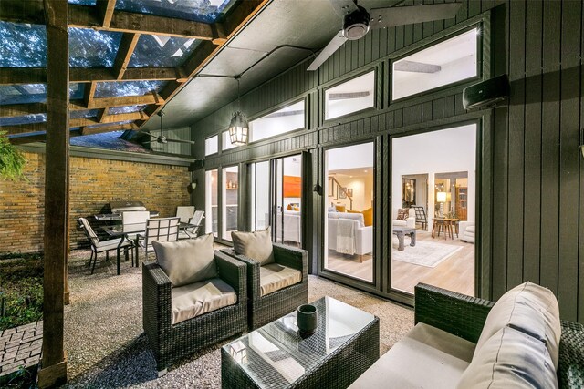 7509 Spring Meadow Ln, Garland, TX 75044 - view of patio featuring outdoor dining space, a pergola, and outdoor lounge area