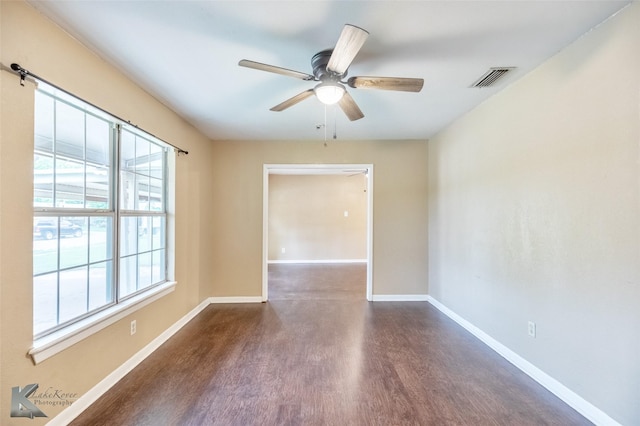 2317 Yorktown Dr, Abilene, TX 79603 - empty room with baseboards, ceiling fan, visible vents, and wood finished floors