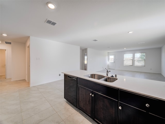 14832 Bridge Pass Trl, Fort Worth, TX 76052 - kitchen featuring a sink, black dishwasher, recessed lighting, light countertops, and light tile patterned flooring