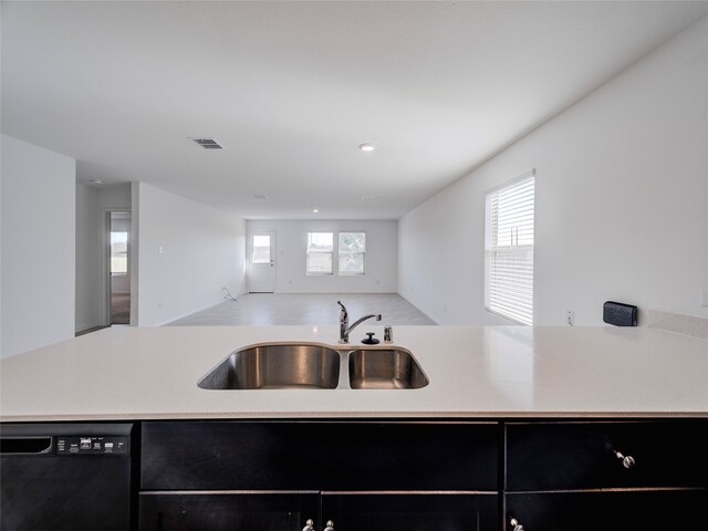 14832 Bridge Pass Trl, Fort Worth, TX 76052 - kitchen with a sink, dishwasher, dark cabinets, and light countertops