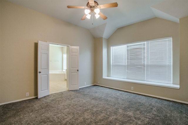 2501 Del Largo Way, Frisco, TX 75033 - carpeted empty room featuring vaulted ceiling, baseboards, and a ceiling fan