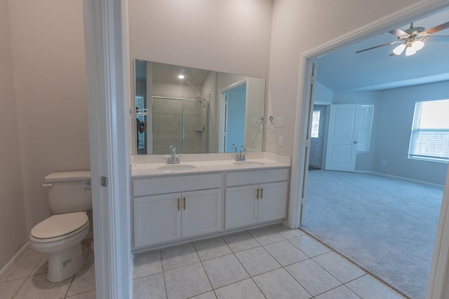 6000 Sutton Fields Trl, Celina, TX 76227 - full bath featuring double vanity, a stall shower, a sink, tile patterned floors, and toilet