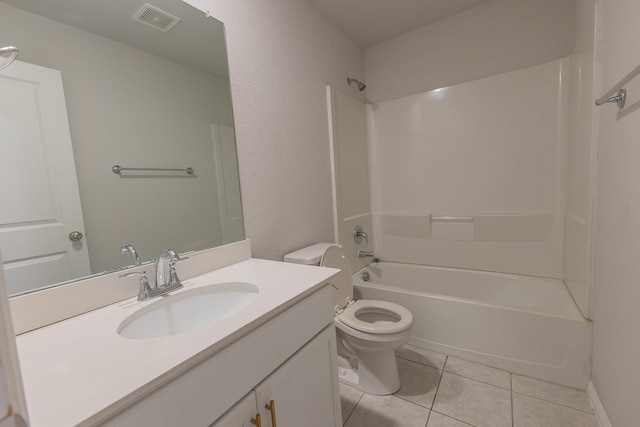 6000 Sutton Fields Trl, Celina, TX 76227 - bathroom with visible vents, tile patterned flooring, vanity, toilet, and bathtub / shower combination