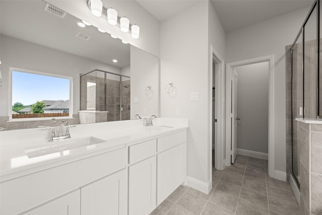 510 Reatta Dr, Justin, TX 76247 - full bath with a stall shower, double vanity, and tile patterned flooring