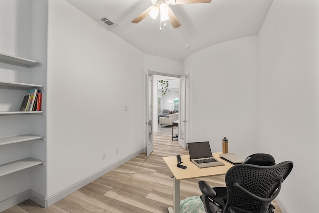 5617 Winona Ln, Mckinney, TX 75071 - office featuring ceiling fan, light wood finished floors, and baseboards