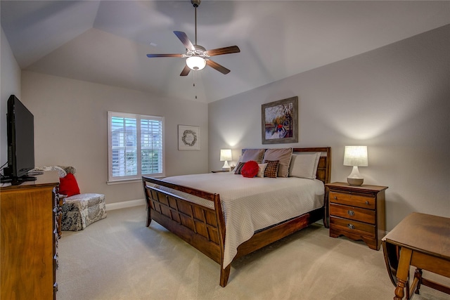 7401 Collin Mckinney Pkwy, Mckinney, TX 75070 - bedroom featuring carpet flooring, lofted ceiling, baseboards, and ceiling fan